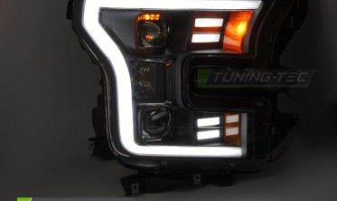 Черные передние фары с диодами Ford F150 MK13 2014-2017 оптика тюнинговая фото
