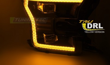 Тюнинг фары передние Ford F150 MK13 2014-2017 с желтыми диодами фото