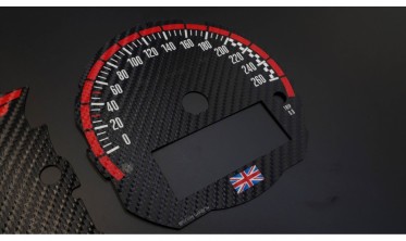 Накладки на шкали приборів для заміни миль на кілометри MINI Cooper Hatch F55 F56 F57 British Carbon фото