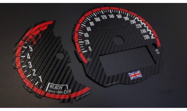 Накладки на шкали приборів для заміни миль на кілометри MINI Cooper Hatch F55 F56 F57 British Carbon фото