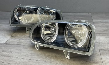 Тюнинговые передние фары VW Golf 3 с кольцами черные фото