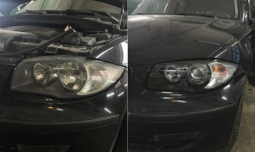 Передние фары BMW E87 / E81 / E82 / E88 черные с кольцами фото