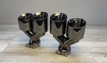 Насадки глушителя двойные круглые 2х100 мм черный хром фото