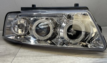 Фары передние VW Passat B5 тюнинговые с кольцами, хром фото