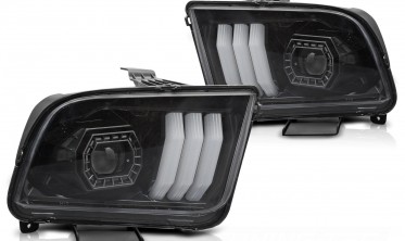 Передні тюнінг фари Ford Mustang 2004-2009 чорна оптика з діодами tube light фото