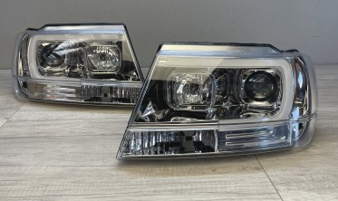 Фари передні Jeep Grand Cherokee WJ з LED габаритами, хром фото