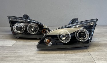 Чорні фари передні з кільцями Ford Focus МК2 дорестайл фото