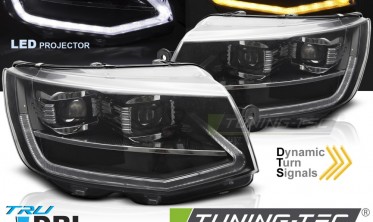 Диодные передние фары VW T6 2015-2019 черные full led фото