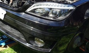 Черные фары TUBE LIGHT передние MERCEDES W204 дорестайл с led поворотами фото