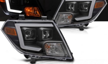 Черные передние фары Nissan Frontier 09-14 тюнинг оптика с диодами фото