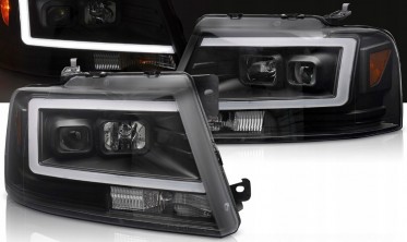 Черные передние фары Ford F150 MK11 2004-2008 оптика tube light фото