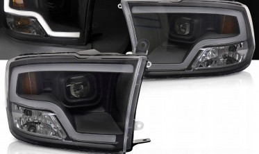 Черные тюнинг фары передние Dodge RAM 2009-2018 оптика tube light фото