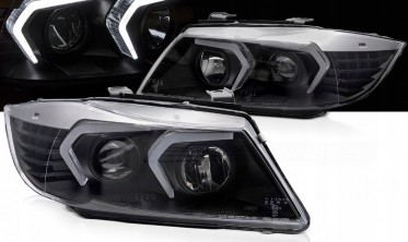 Чорні передні фари BMW 3 E90, E91 тюнінгові з діодами фото