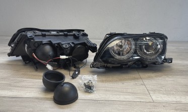 Фары передние с диодными кольцами BMW E46 рестайлинг фото