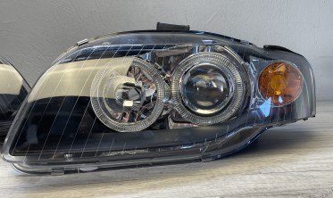 Чорні передні фари Audi A4 B7 тюнінгові з кільцями  фото