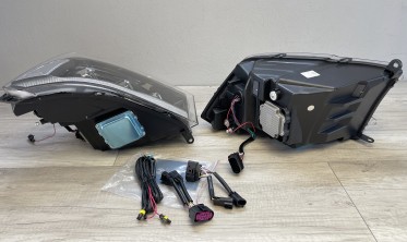 Черные передние тюнинговые фары Dodge Ram 1500 2009-2018 с функцией welcome lights фото