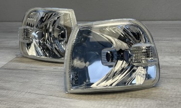 Повороты передние хромированные VW T4 рестайл, косая фара фото