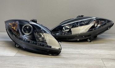 Черные фары передние с диодной строкой Seat Leon 2, Altea, Toledo 3 2005-2009 фото