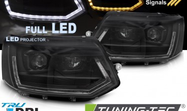 Диодные передние фары VW T5 2010-2015 черная оптика в стиле VW T6 фото
