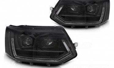 Диодные передние фары VW T5 2010-2015 черная оптика в стиле VW T6 фото