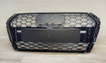 Решетка радиатора Audi A4 B9 в стиле RS4 черная глянцевая (с PDC) фото