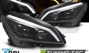 Передні фари Mercedes C W204 2011-2014 чорні глянцеві з діодами фото