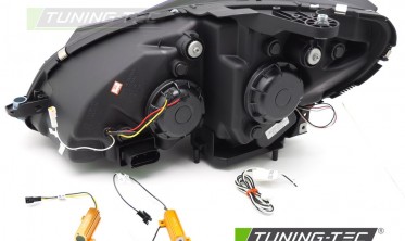 Передні фари Mercedes C W204 2011-2014 чорні глянцеві з діодами фото