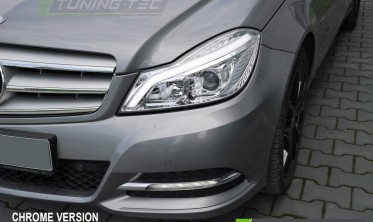 Передні фари Mercedes C W204 2011-2014 чорні глянцеві з діодами фото