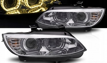Фары передние под ксенон BMW E92 / E93 с желтыми диодными 3D кольцами  фото