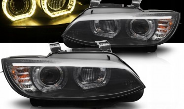 Фары передние BMW E92 / E93 под ксенон с желтыми led габаритами фото