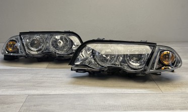 Передние фари с диодными кольцами BMW E46 седан, универсал дорестайл фото
