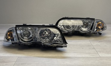 Передние фари с диодными кольцами BMW E46 седан, универсал дорестайл фото