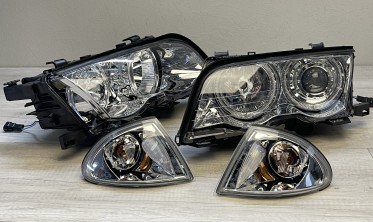 Передние фари с диодными кольцами BMW E46 седан, универсал дорестайл фото
