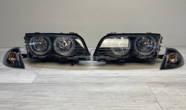 Чорні передні фари з діодними кільцями BMW E46 дорестайл Sedan / Kombi фото