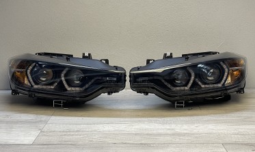 Чорні фари передні BMW F30/F31 дорестайл з жовтими кільцями фото