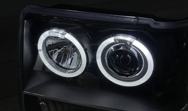 Чорні фари передні JEEP Grand Cherokee ZJ з кільцями на габарит фото