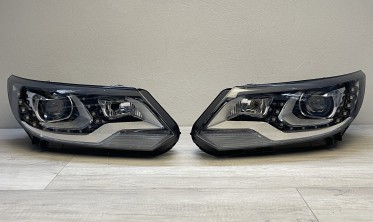 Тюнинговые фары передние VW Tiguan рестайлинг с диодами и ДХО фото