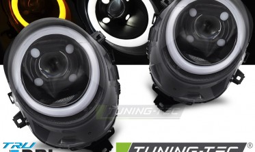 Тюнінг фари передні Mini Cooper F55, F56, F57 чорні глянцеві з діодами фото