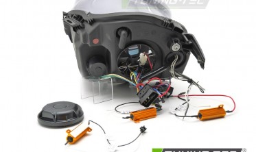 Тюнинг фары передние Mini Cooper F55, F56, F57 черные глянцевые с диодами фото