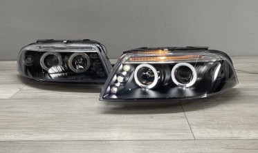Фари передні VW Passat B5 3BG чорні з кільцями фото