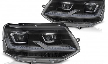 Тюнинг фары передние VW T5.1 2010-2015 черная оптика full led фото