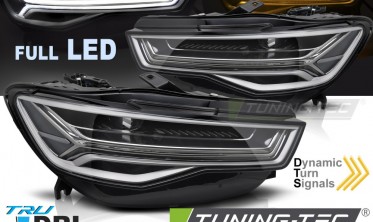 Передние фары черные Audi A6 C7 2014-2018 full led оптика под ксенон фото