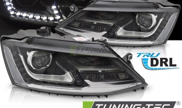 Тюнинг фары передние VW Jetta MK6 2011-2018 черная оптика с линзой фото
