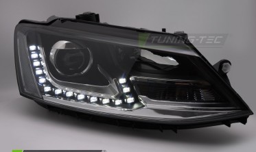 Тюнінг фари передні VW Jetta MK6 2011-2018 оптика чорна з лінзою фото