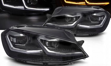 Фары передние тюнинг VW Golf 7 2017-2019 silver оптика с ДХО фото