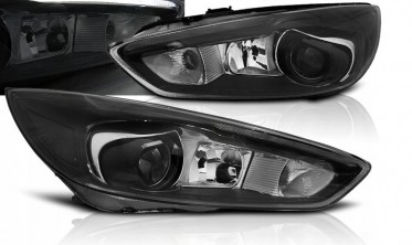 Чорні фари передні з ДХО FORD FOCUS MK3 рестайл (LED OEM) фото