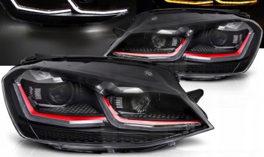 Фари передні VW Golf 7 2013-2017 тюнінг оптика з червоними вставками фото