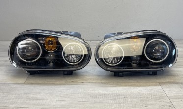 Фары передние VW Golf 4 черные с кольцами CCFL фото