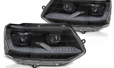 Диодные передние фары VW T5.1 2010-2015 тюнинг оптика black фото