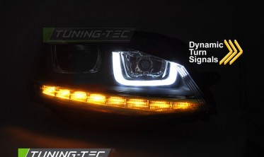 Фары передние тюнинг VW Golf 7 2013-2017 лед оптика с красной вставкой фото